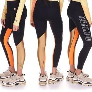 Sz S P.E NATION Leggings Comeback Colorblock Black Orange Tan Spellout Logo